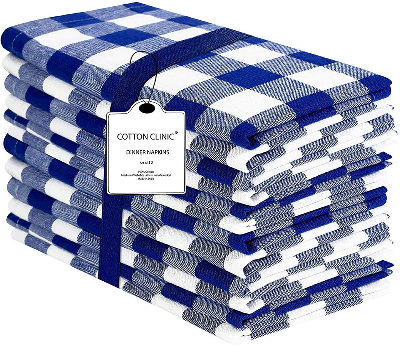 Cloth Dinner Napkins Pack of 12, 100% Cotton Blue and white