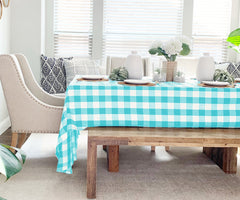 Cotton Checkered Tablecloth for Rectangular Tables - Aqua Blue