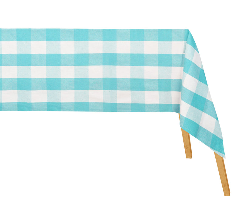 Cotton Checkered Tablecloth for Rectangular Tables - Aqua Blue