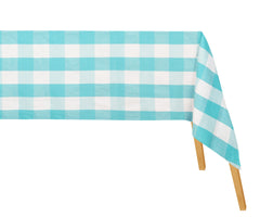 Cotton Checkered Tablecloth for Rectangular Tables - Aqua Blue