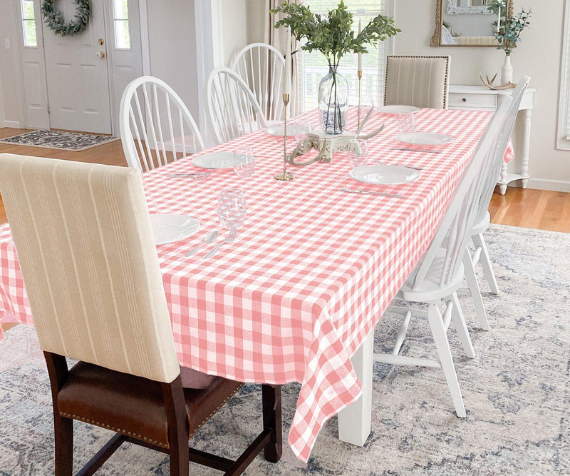 Small Check Tablecloths for Rectangular Tables - Pink and White