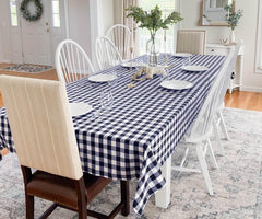 Navy Blue Plaid Tablecloth, Cotton Checkered Tablelcoth