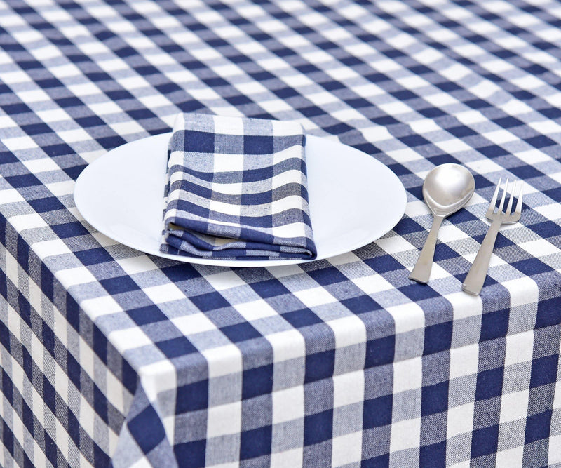 Navy Blue Plaid Tablecloth, Cotton Checkered Tablelcoth