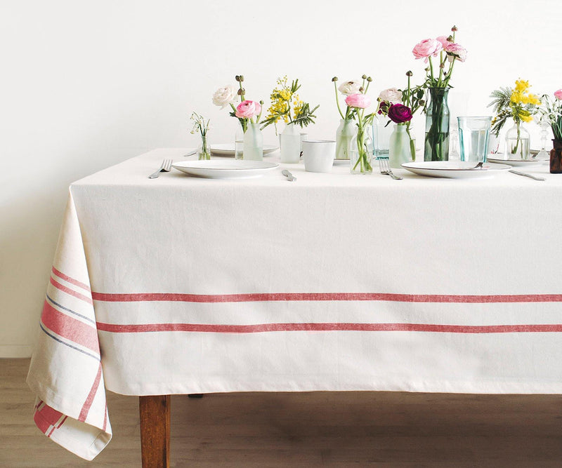 French Stripe Tablecloth - (Red and Black)