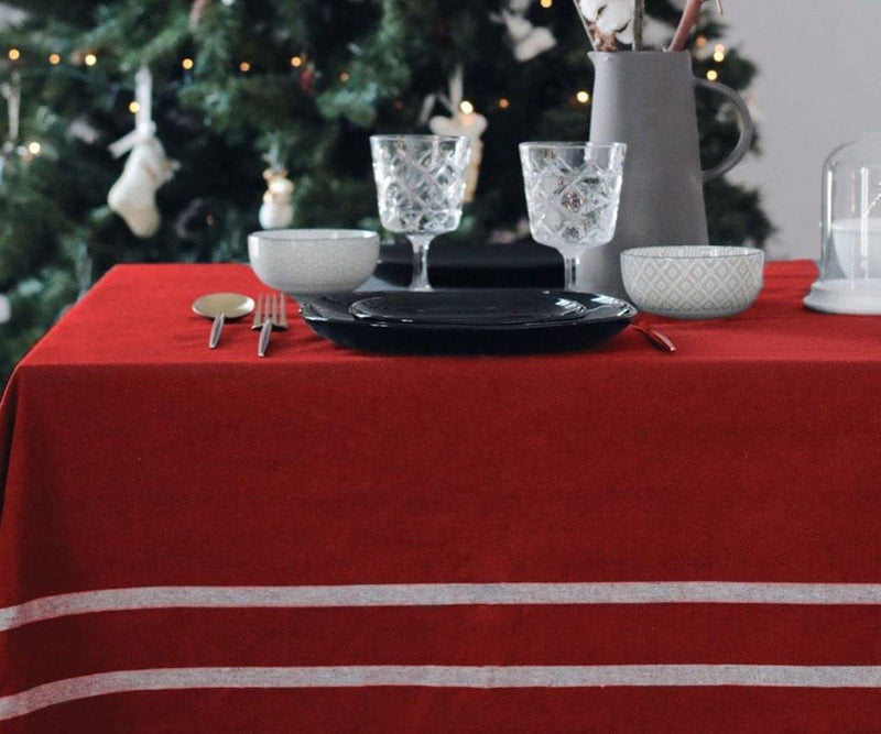 Red Striped Cotton Table Cover