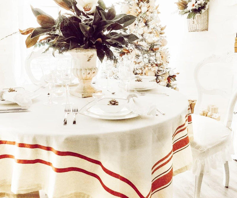 French Stripe Tablecloth - (Red and Black)