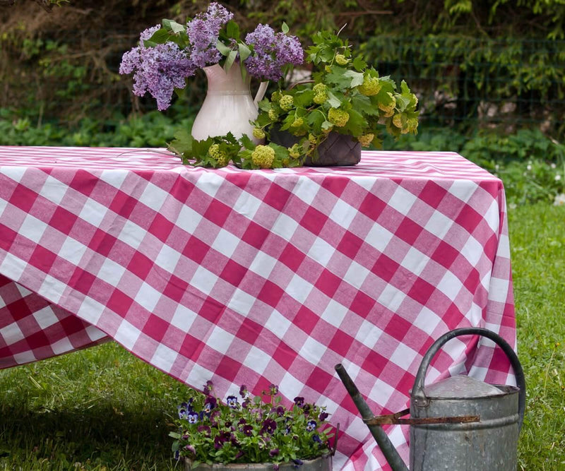 Pink Cotton Tablecloth - Pink and White