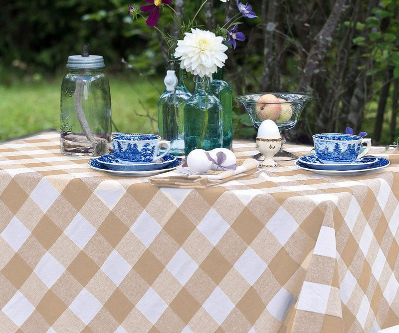 Cotton Checkered Tablecloth - (Large, Beige&Cream)