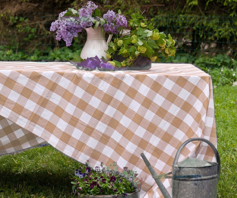 Cotton Checkered Tablecloth - (Large, Beige&Cream)