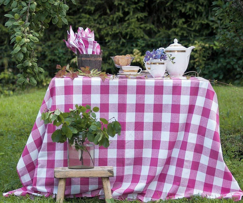 Pink Cotton Tablecloth - Pink and White