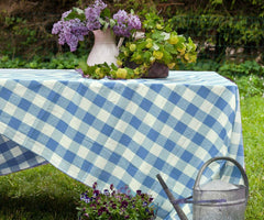 Blue Cotton Tablecloths - (Light Blue & White)