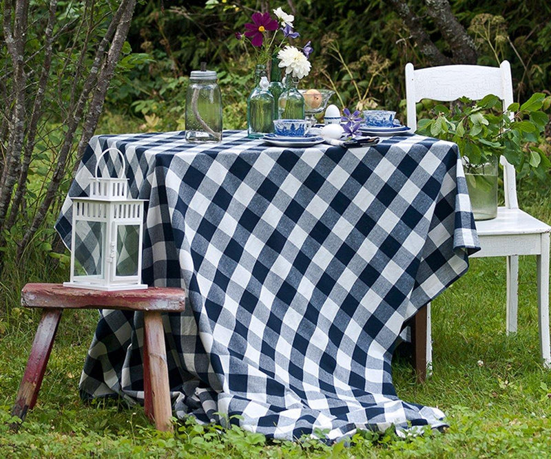 Cotton tablecloths for square tables - (Navy & Cream)