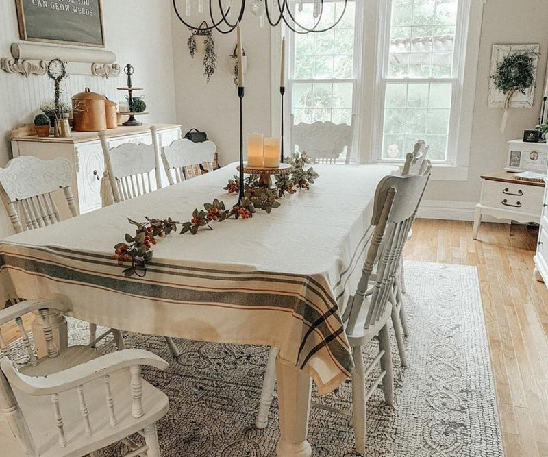 Cotton Grey Stripe Tablecloth